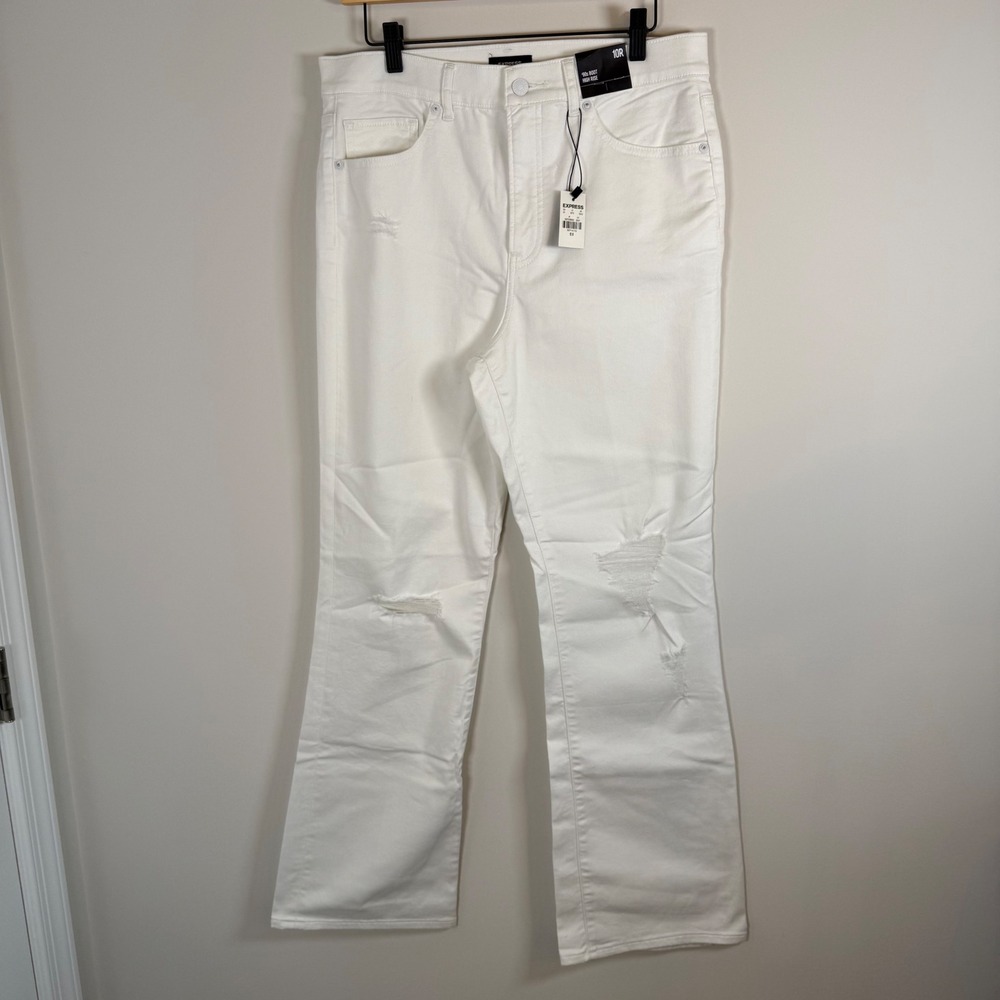 Express '90s‎ Boot High Rise Distressed Ripped White Denim Jeans 10 Regular NWT